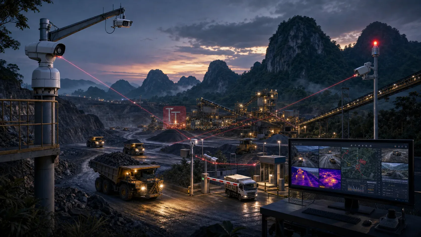 老挝矿区重工业车辆与周界管控场景